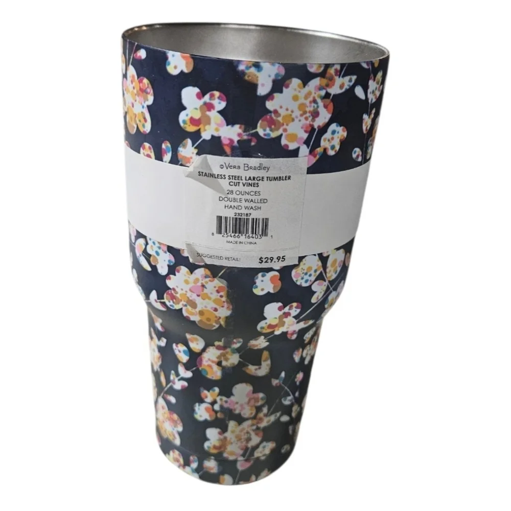 Vera Bradley 28 Oz Double Walled Stainless Tumbler Cut Vines Floral No Lid - Picture 3 of 4